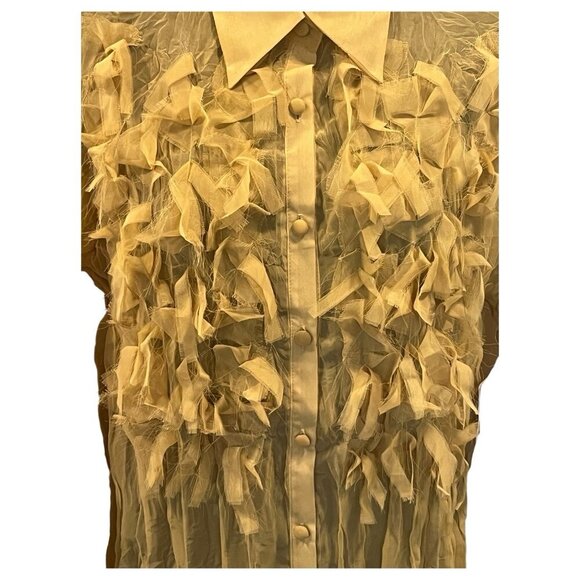 Dress U By Sharon Ruffled Button Top Shirt Color: Mustard Size: XL 1990s NWT - Picture 3 of 9